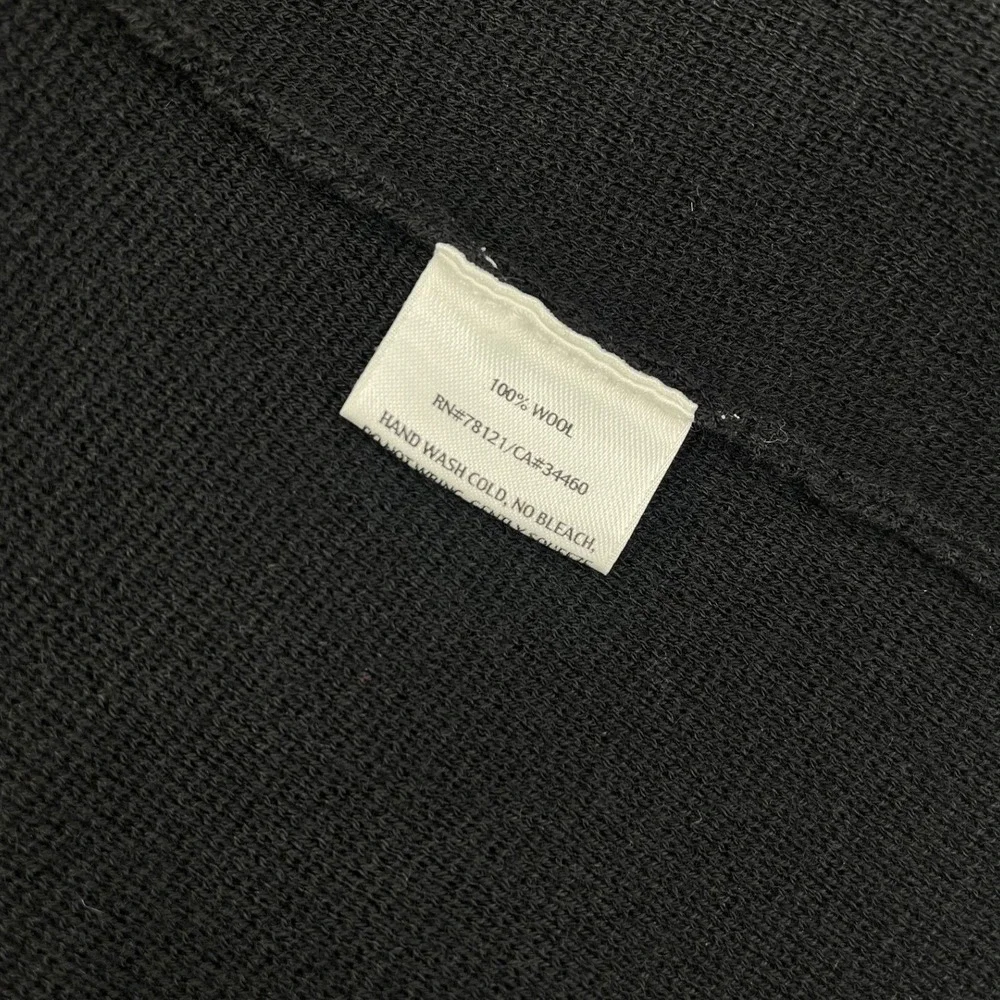 EILEEN FISHER Black 100% Wool Italian Yarn Rib Knit‎ Long Cardigan Sweater M